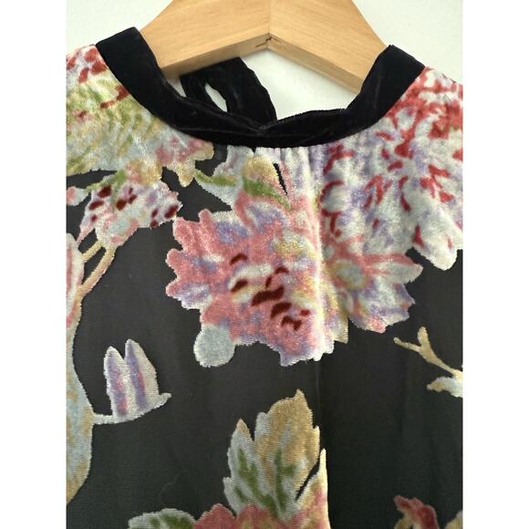 ZARA Devore Floral Burnout Velvet Mini Dress Tie Waist XS Whimsigoth Romantic - Picture 6 of 15